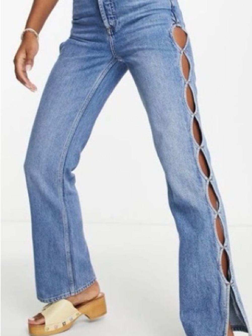 Topshop Light Blue Side-Cut Flare Jeans